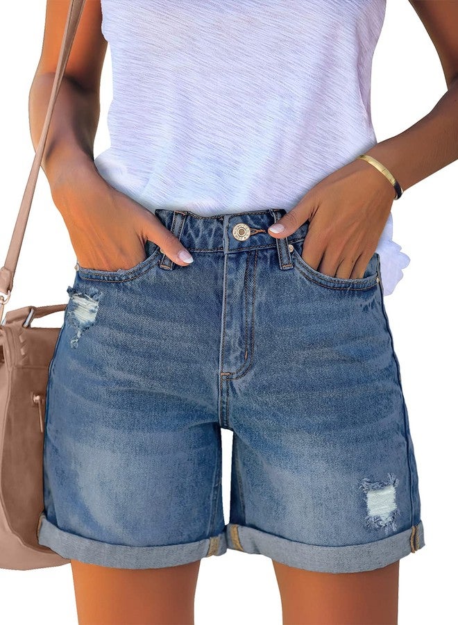 luvamia Flexclusive Women's Casual Ripped Denim Shorts High Rise Summer Destoryed Jeans Shorts Nashville Outfits for Women Light Blue Size Medium - Image 1